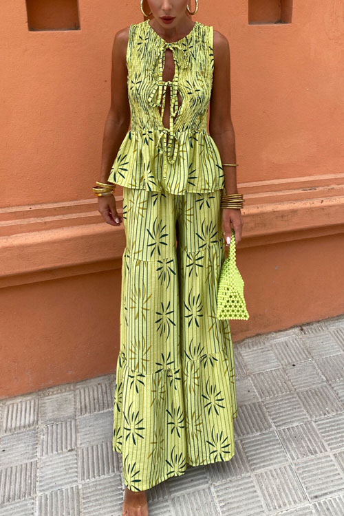 Nonnadress  Sleeveless vest and lace-up trousers printed set