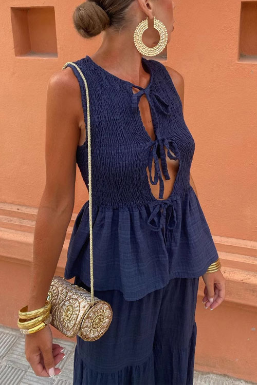 Nonnadress  Sleeveless vest and lace-up trousers printed set