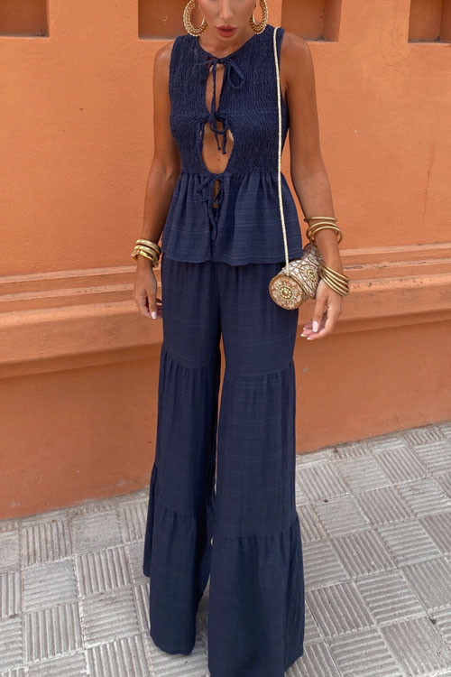 Nonnadress  Sleeveless vest and lace-up trousers printed set