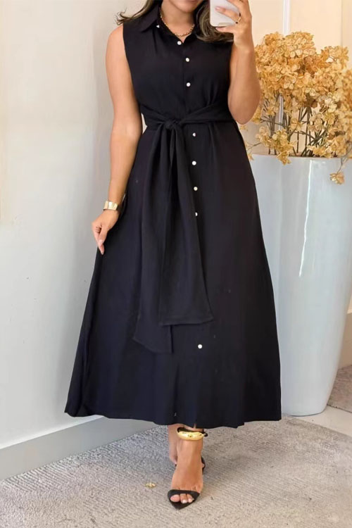 Nonnadress Elegant  fashion sleeveless waist shirt dress