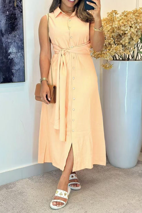 Nonnadress Elegant  fashion sleeveless waist shirt dress