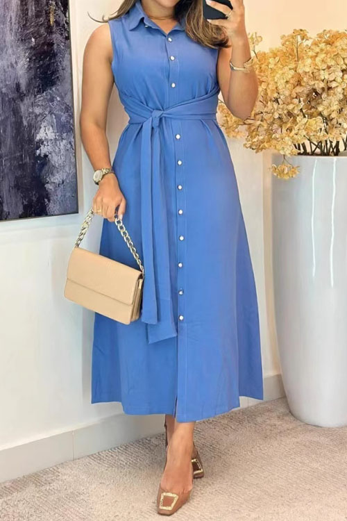 Nonnadress Elegant  fashion sleeveless waist shirt dress