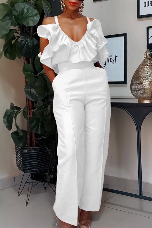 Nonnadress V-neck ruffled camisole top and high waist trousers se