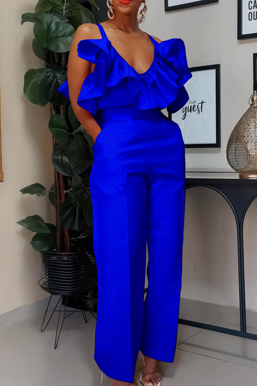 Nonnadress V-neck ruffled camisole top and high waist trousers se