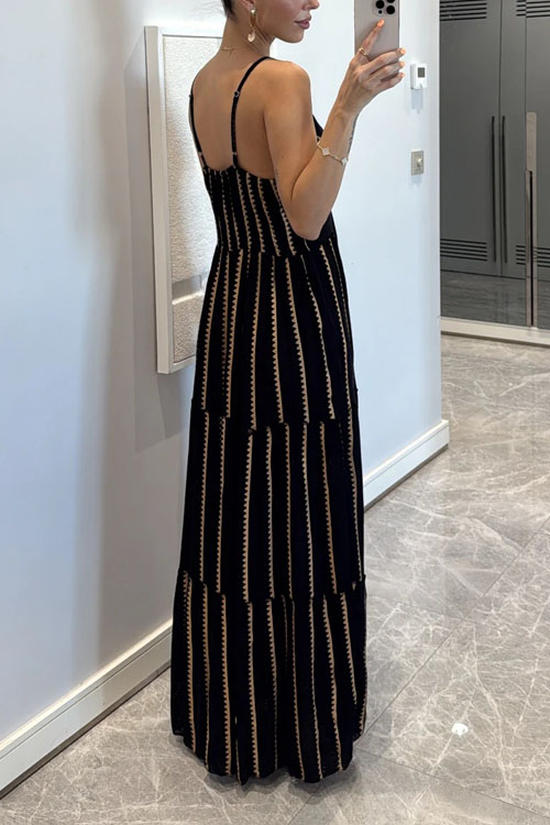 Nonnadress Geometric print V-neck pleated long dress