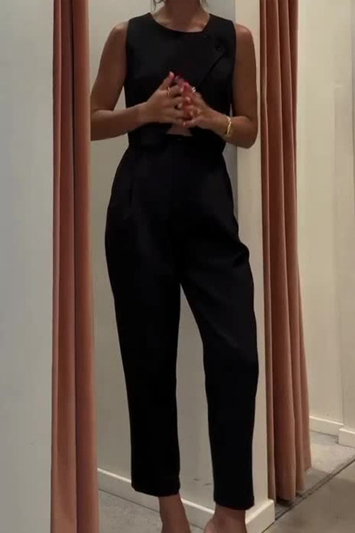 Nonnadress Round Neck Button-Up Top & Straight Pants Two-Piece Set