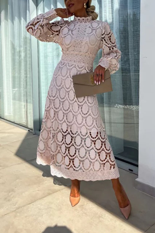 Nonnadress French Lace Stand Collar Bubble Sleeve Dress