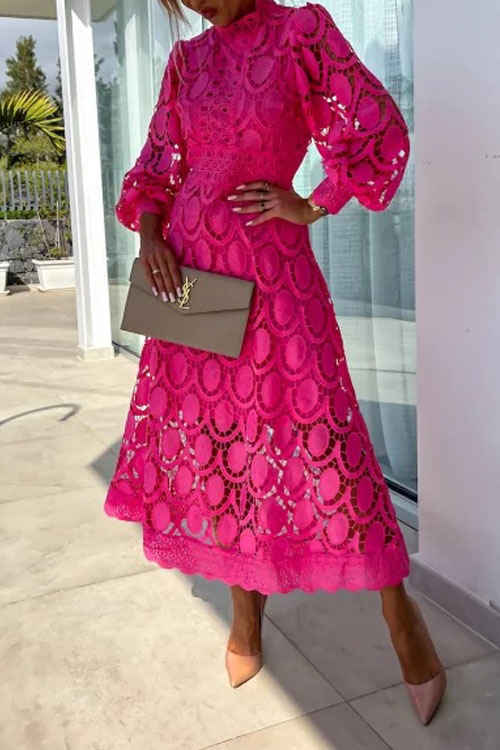 Nonnadress French Lace Stand Collar Bubble Sleeve Dress