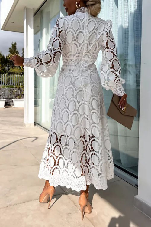 Nonnadress French Lace Stand Collar Bubble Sleeve Dress