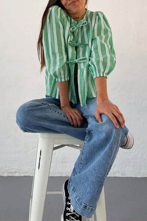 Nonnadress Drawstring Loose Patchwork Pleated Shirt