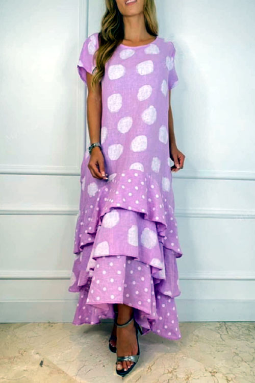 kathiadress large size Short sleeved round neck polka dot large hem long dress