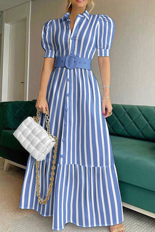 Nonnadress Striped Short Sleeve Belted Swing Dress