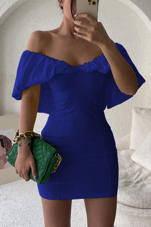 Leisure vacation style pleated shoulder Package hip dress
