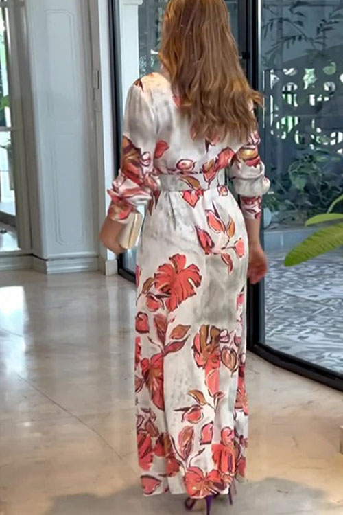 Nonnadress Floral Deep V-neck Bodycon Maxi Dress