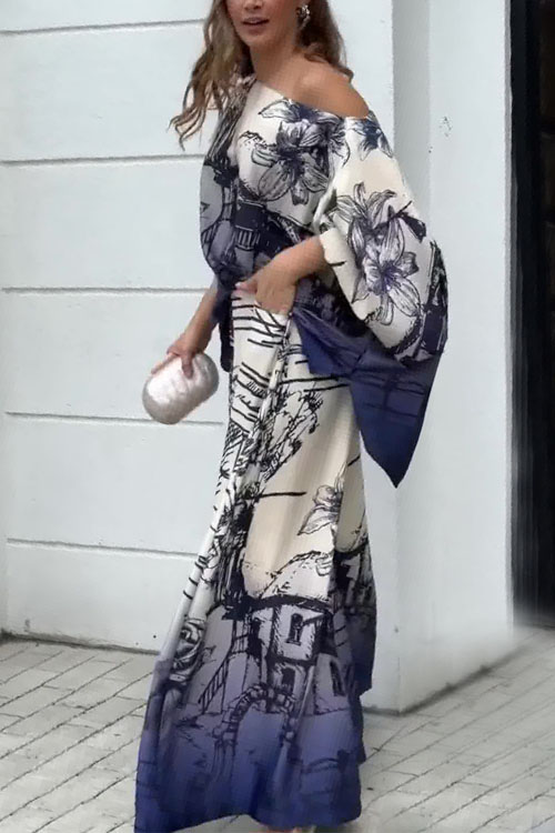 Nonnadress Long Sleeve Batwing Top & Belted Wide Leg Pants Two-piece Set