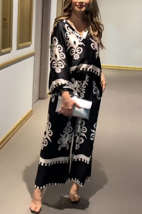 Nonnadress  Irregular Printed Long Sleeve Top & Long Pants Two-piece Set