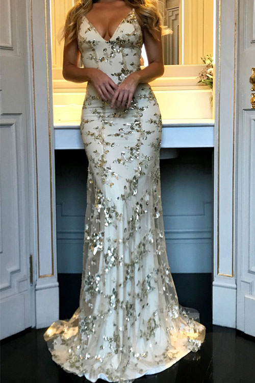 Halter V-neck backless sequin lace up dress