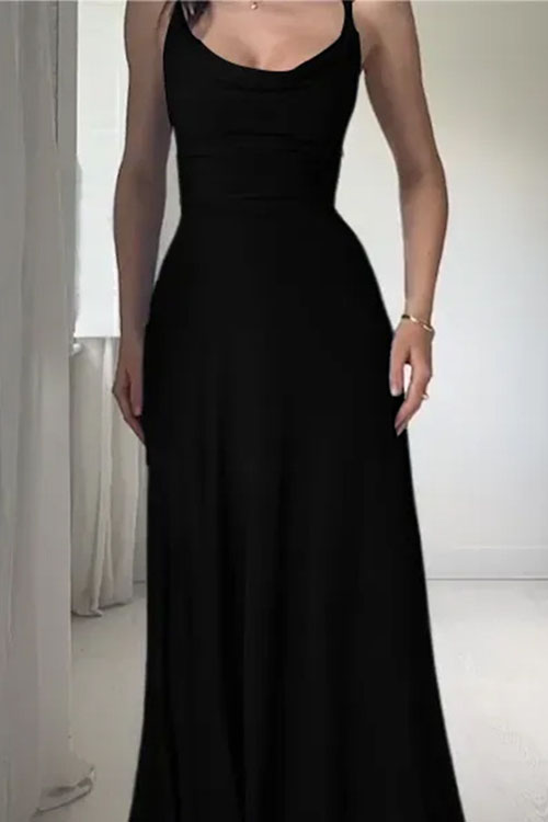 Nonnadress Satin Pleated Deep U-neck Dress