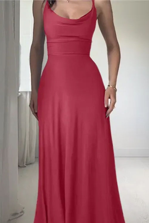 Nonnadress Satin Pleated Deep U-neck Dress