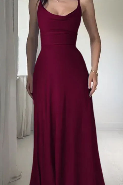 Nonnadress Satin Pleated Deep U-neck Dress