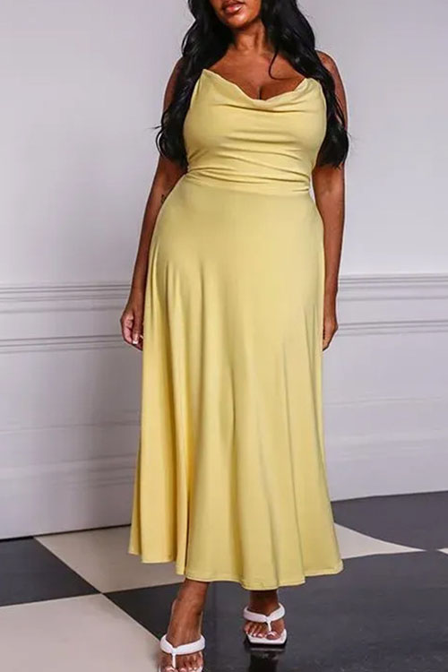 Nonnadress Satin Pleated Deep U-neck Dress