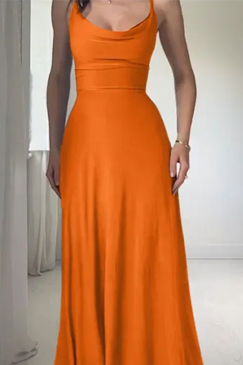 Nonnadress Satin Pleated Deep U-neck Dress