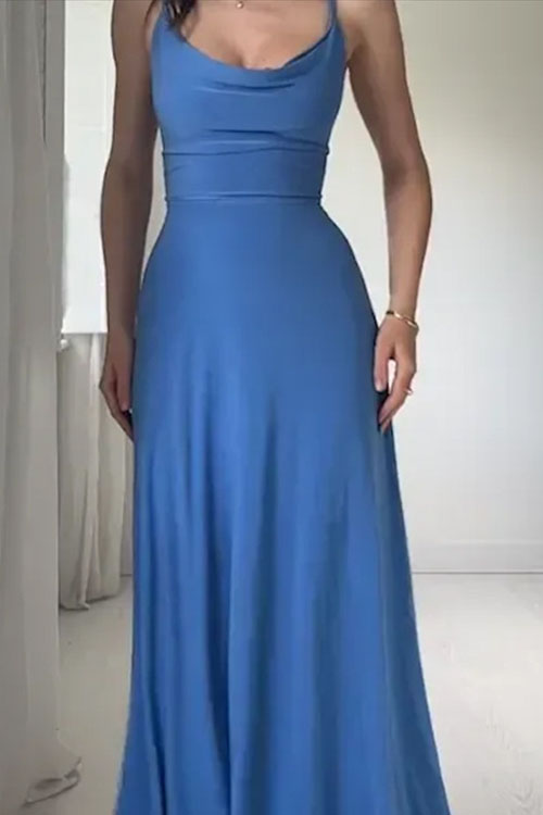 Nonnadress Satin Pleated Deep U-neck Dress