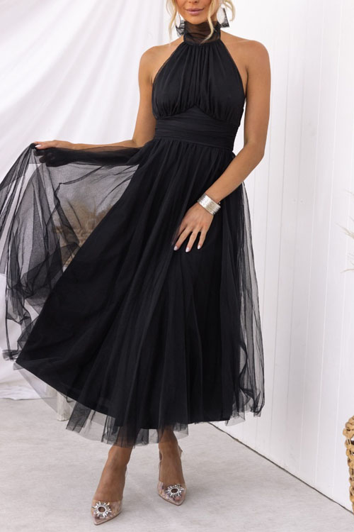 Nonnadress Halter Mesh High Neck Vacation Style Dress