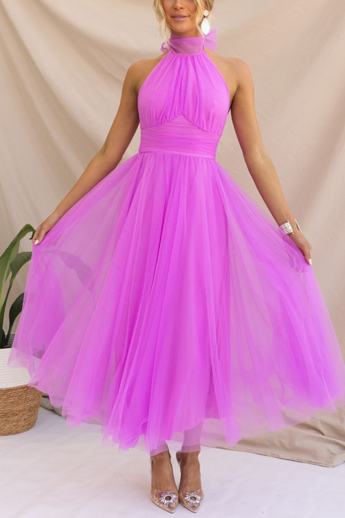 Nonnadress Halter Mesh High Neck Vacation Style Dress
