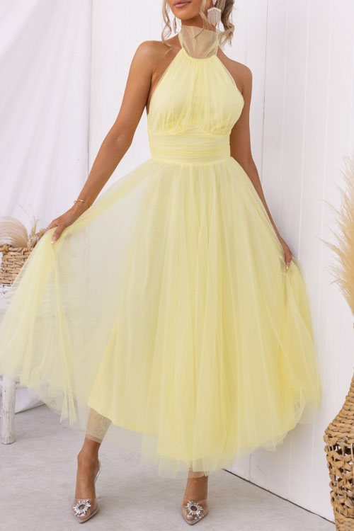 Nonnadress Halter Mesh High Neck Vacation Style Dress