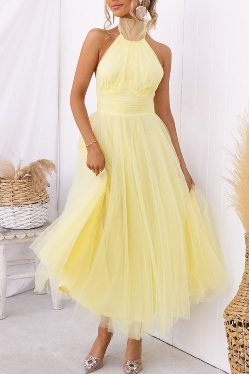 Nonnadress Halter Mesh High Neck Vacation Style Dress