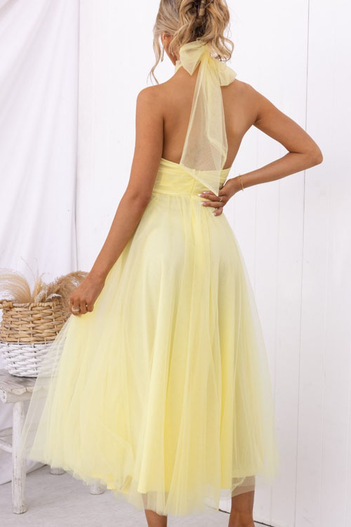 Nonnadress Halter Mesh High Neck Vacation Style Dress