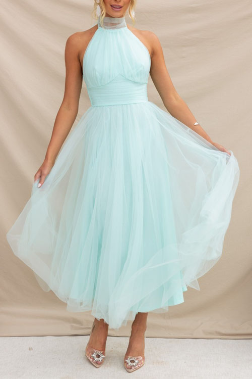 Nonnadress Halter Mesh High Neck Vacation Style Dress