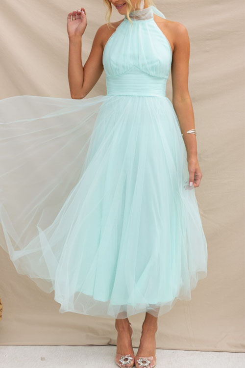 Nonnadress Halter Mesh High Neck Vacation Style Dress