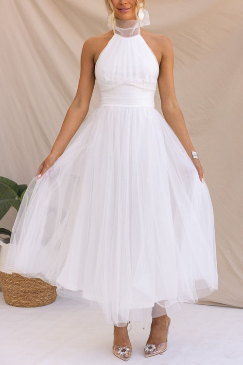 Nonnadress Halter Mesh High Neck Vacation Style Dress