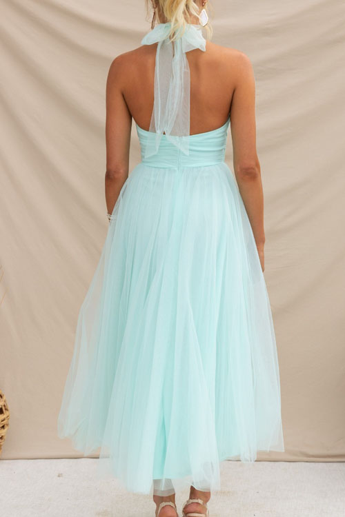 Nonnadress Halter Mesh High Neck Vacation Style Dress