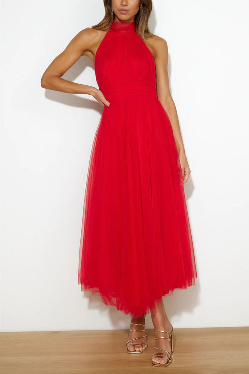 Nonnadress Halter Mesh High Neck Vacation Style Dress