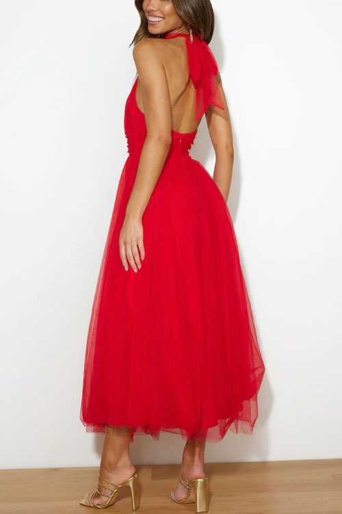 Nonnadress Halter Mesh High Neck Vacation Style Dress