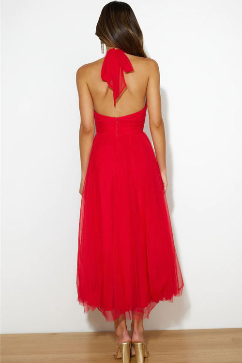 Nonnadress Halter Mesh High Neck Vacation Style Dress