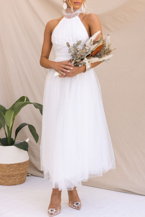 Nonnadress Halter Mesh High Neck Vacation Style Dress