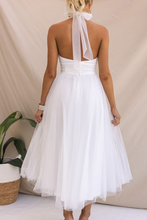 Nonnadress Halter Mesh High Neck Vacation Style Dress