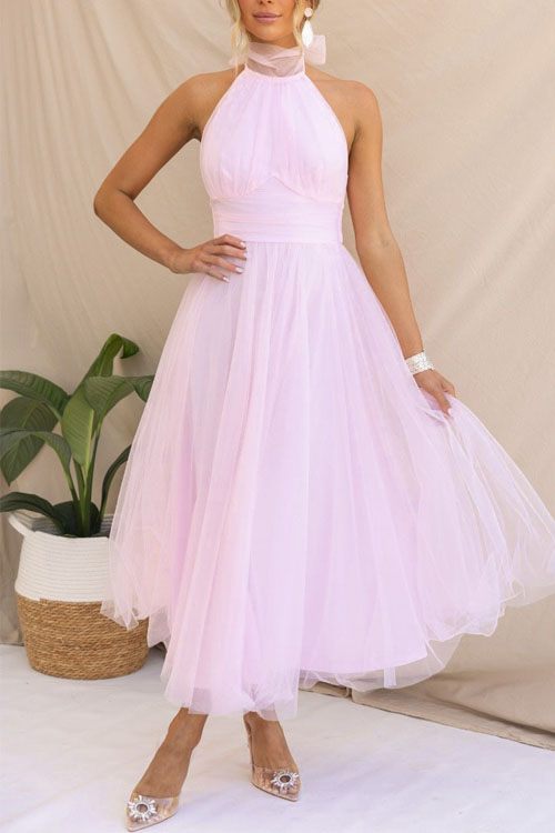 Nonnadress Halter Mesh High Neck Vacation Style Dress