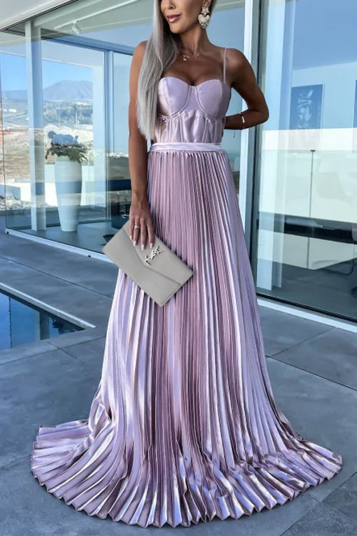 Casual Fashion Strap Satin Pleated Dress