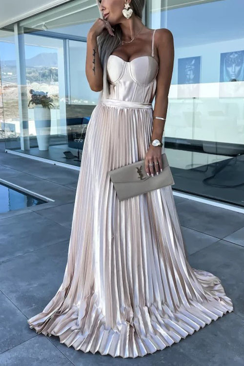 Casual Fashion Strap Satin Pleated Dress