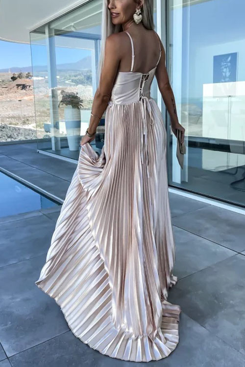 Casual Fashion Strap Satin Pleated Dress