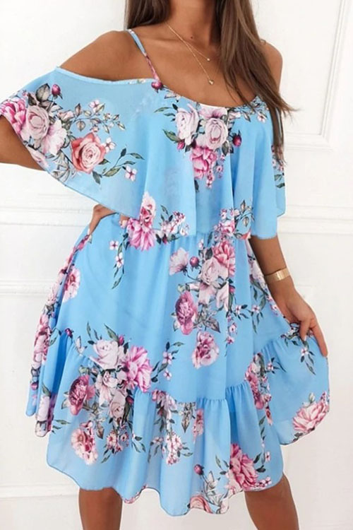 Nonnadress Chiffon Floral Off-Shoulder Dress