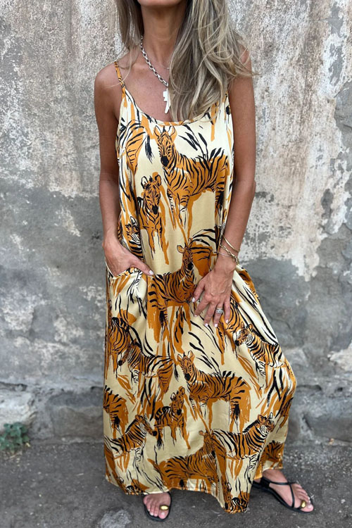 Nonnadress Loose Zebra Printed Backless Dress