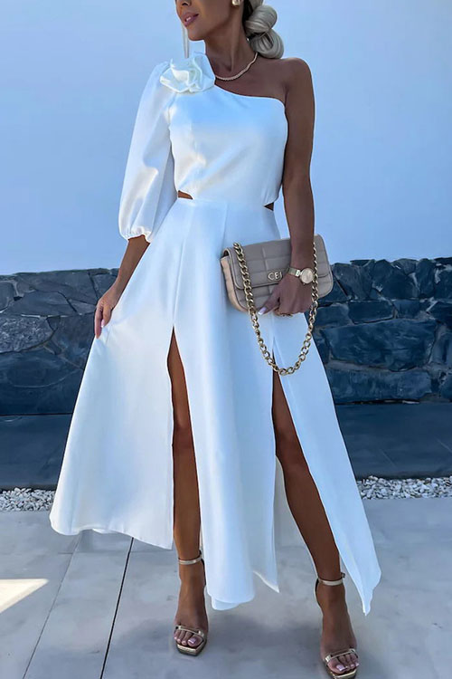 Nonnadress Slanted Shoulder Satin Split Double Layer Dress