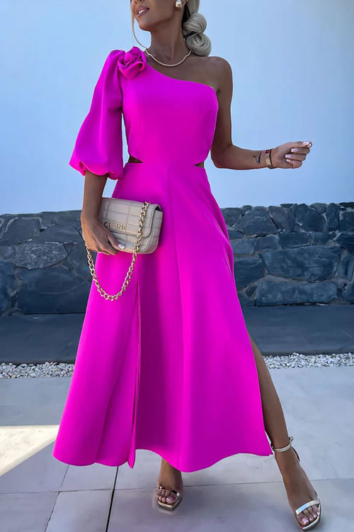 Nonnadress Slanted Shoulder Satin Split Double Layer Dress