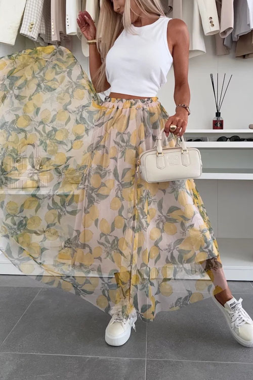 Nonnadress Mesh Lemon Elastic Waist Large Hem Bustier Skirt